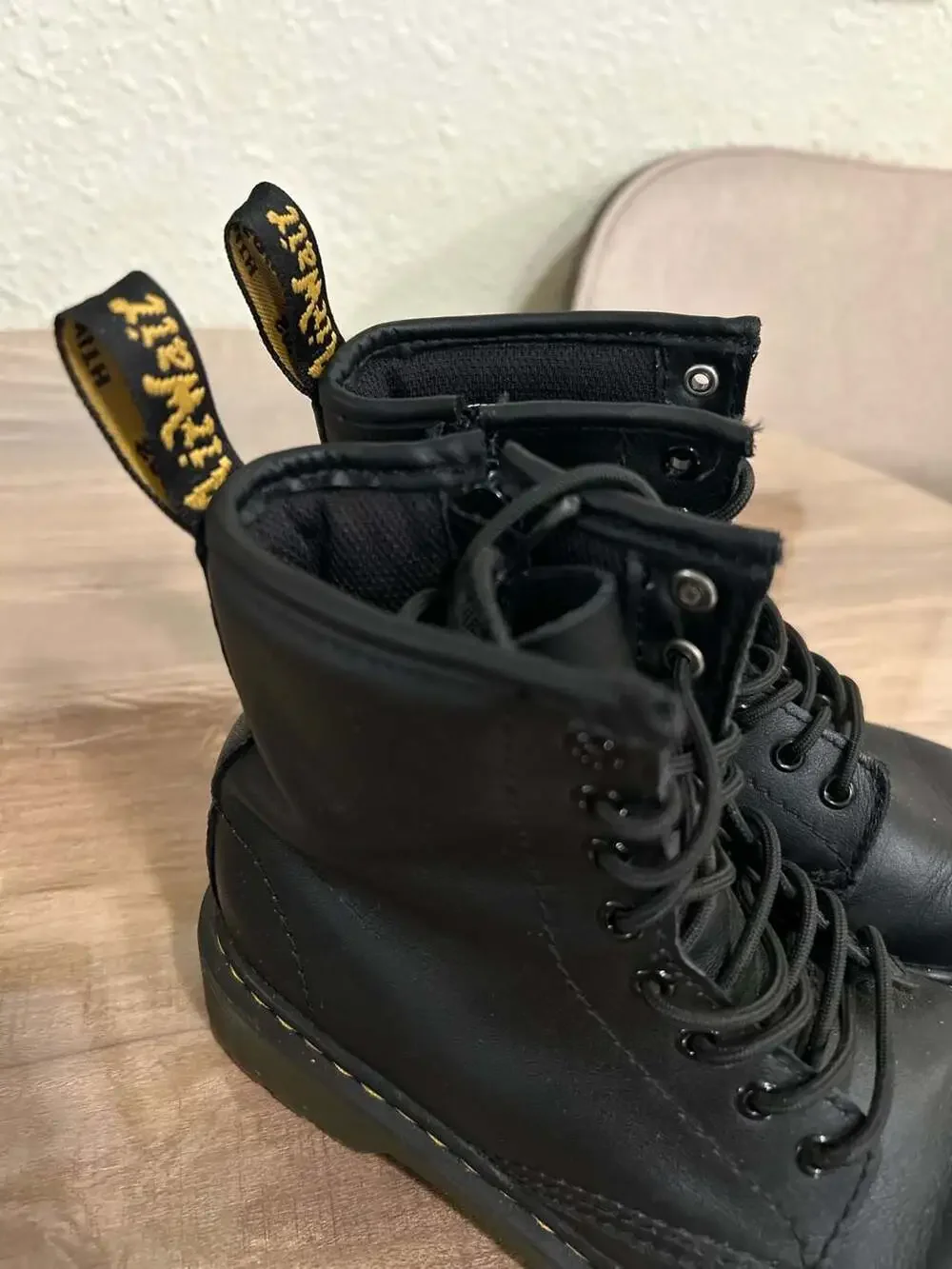 Dr. Martens 1460J Black Leather Side-Zip Combat Boots Youth Size 1